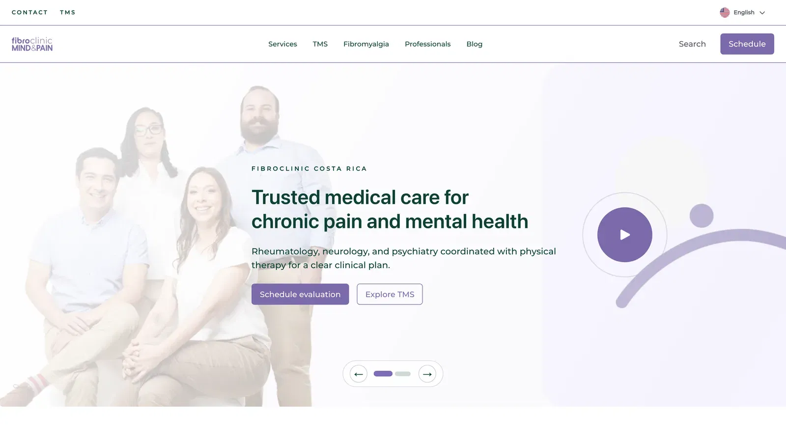 Fibroclinic homepage — a chronic-pain and mental-health clinic in Costa Rica