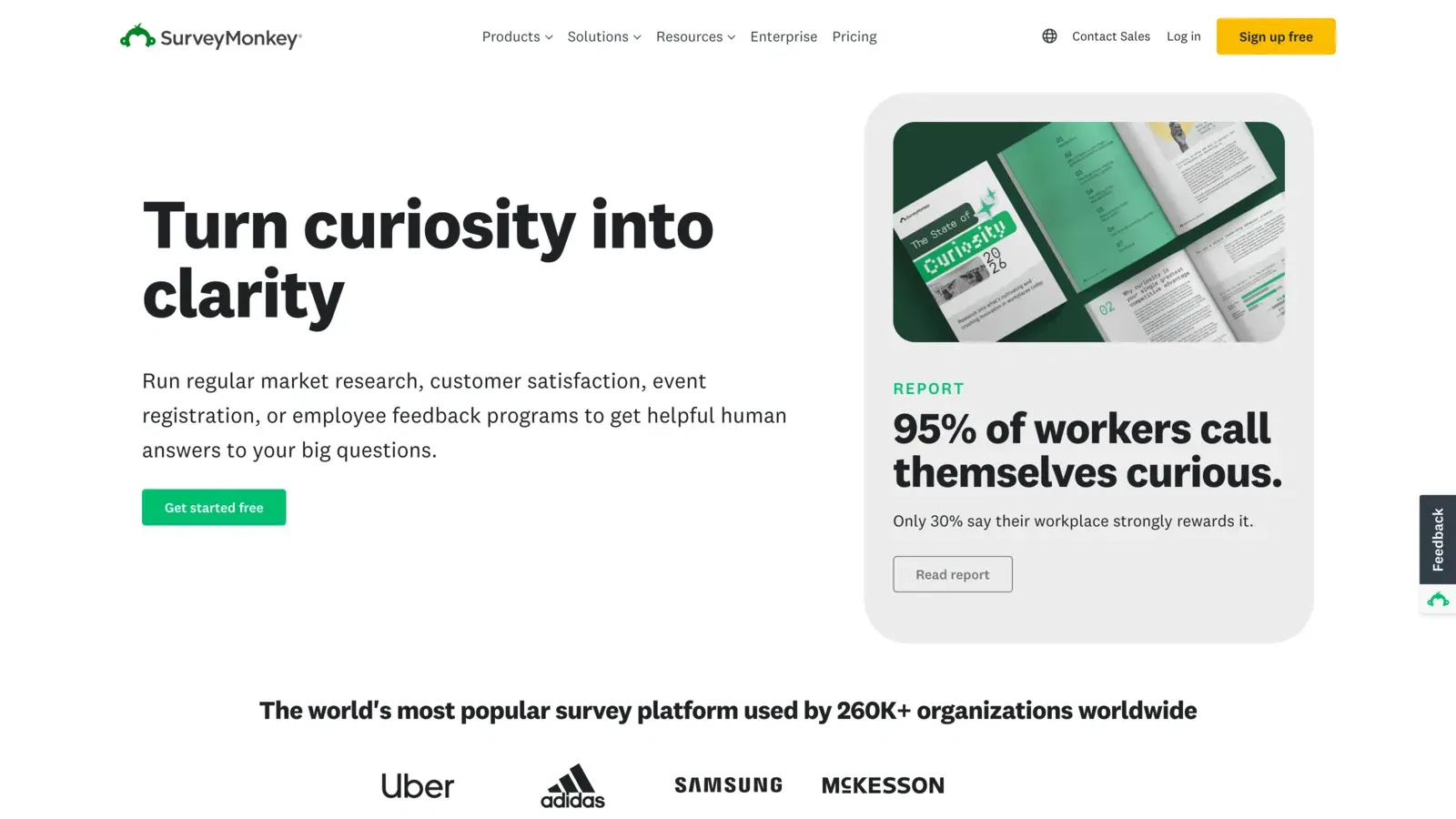 SurveyMonkey homepage — the world's most popular survey and forms platform